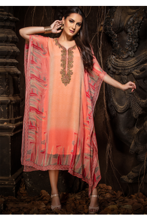 Peach Color Designer Chiffon Kurti